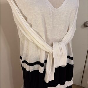 White and Black Striped Knit Sweater